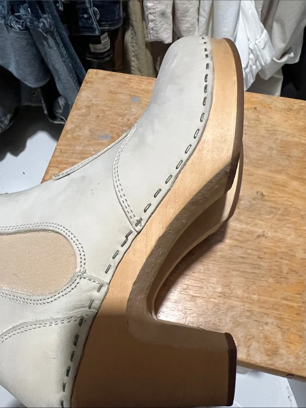 Swedish Hasbeens. Size 37.  Women’s Cream Leather Ankle Boots